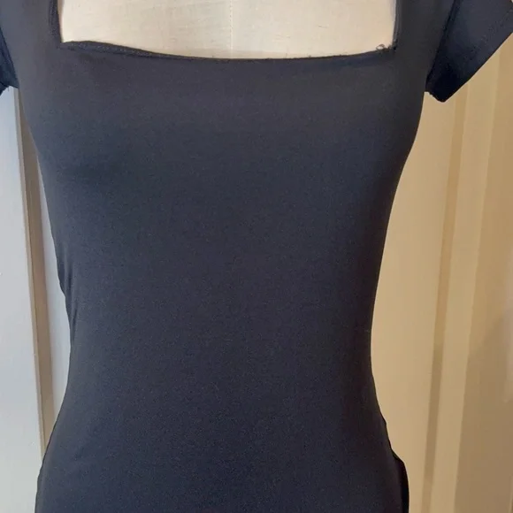 Free People Black Square Neck Bodysuit short sleeve. SZ S - Picture 2 of 3